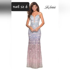 La Femme Women's Blue and Pink Dress  ombre